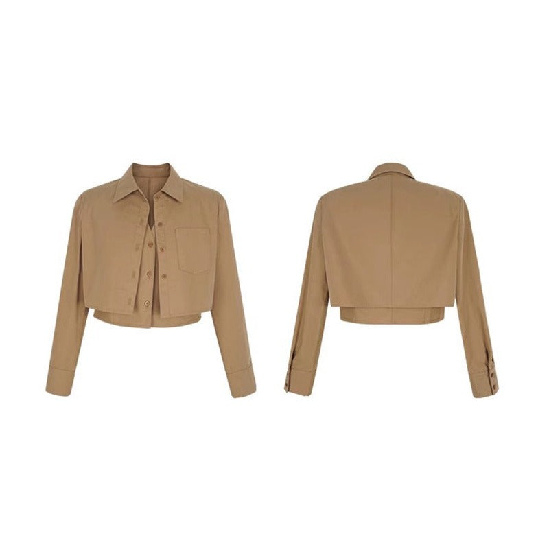 Four Seasons Wear White Shirt Women's Short Commuter Shirt Casual Long Sleeve Fake Two piece Top