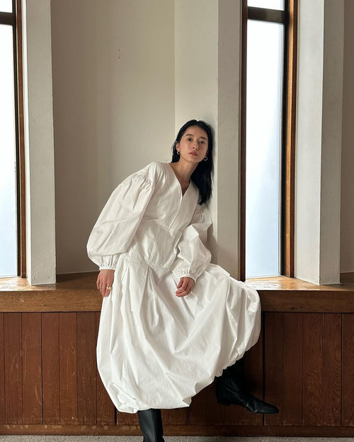 Autumn V Neck Lantern Long Sleeve Dresses Women Japan Clouds Vestidos Mujer Loose Casual Dress Simple Zipper Ropa Mujer