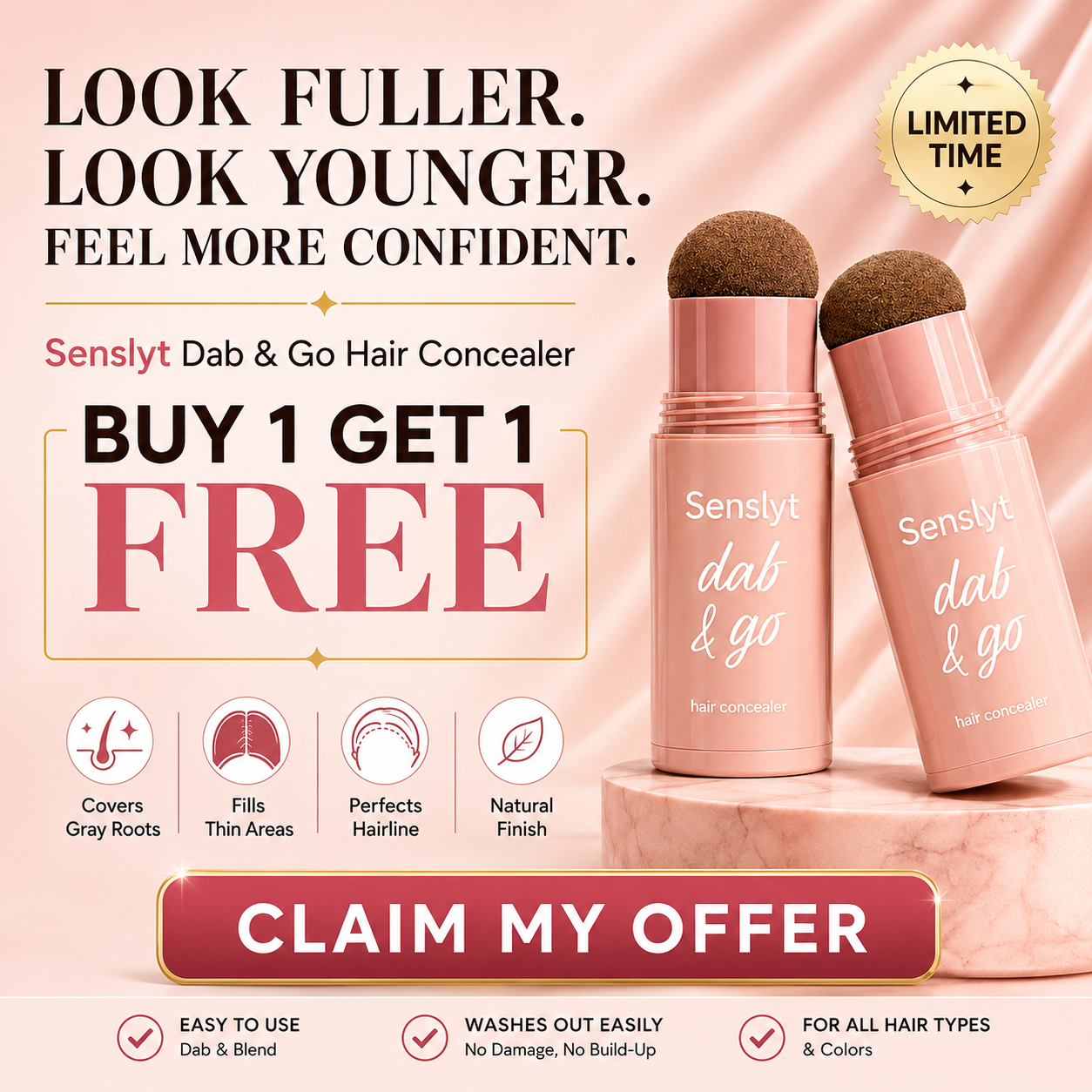 10–Second Hair Concealer Cover Grays. Fill Thin Areas. Perfect Your Hairline.