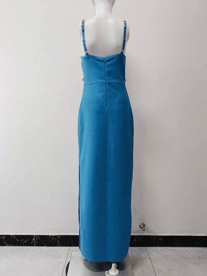 Solid Patchwork Diamonds Designer Dresses For Women V Neck Sleeveless High Waist Slimming Dress Female Fashion New