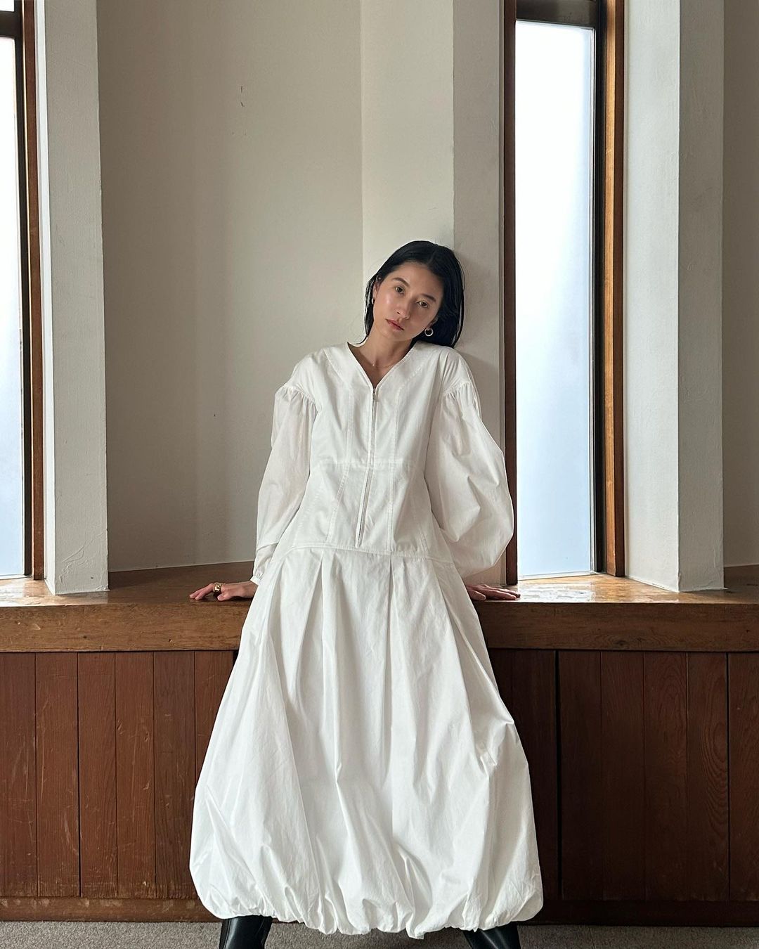 Autumn V Neck Lantern Long Sleeve Dresses Women Japan Clouds Vestidos Mujer Loose Casual Dress Simple Zipper Ropa Mujer