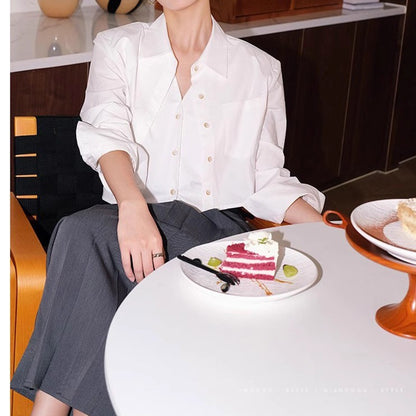 Four Seasons Wear White Shirt Women's Short Commuter Shirt Casual Long Sleeve Fake Two piece Top