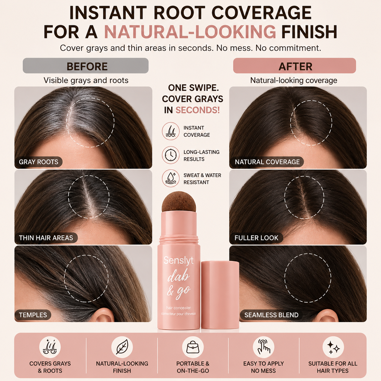 10–Second Hair Concealer Cover Grays. Fill Thin Areas. Perfect Your Hairline.