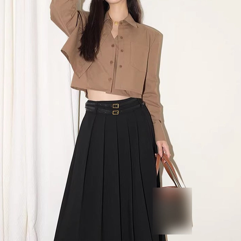 Four Seasons Wear White Shirt Women's Short Commuter Shirt Casual Long Sleeve Fake Two piece Top