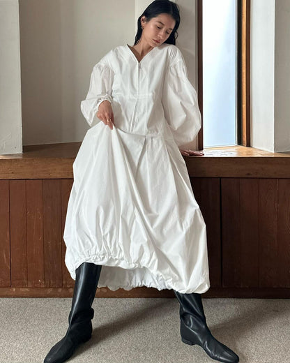 Autumn V Neck Lantern Long Sleeve Dresses Women Japan Clouds Vestidos Mujer Loose Casual Dress Simple Zipper Ropa Mujer