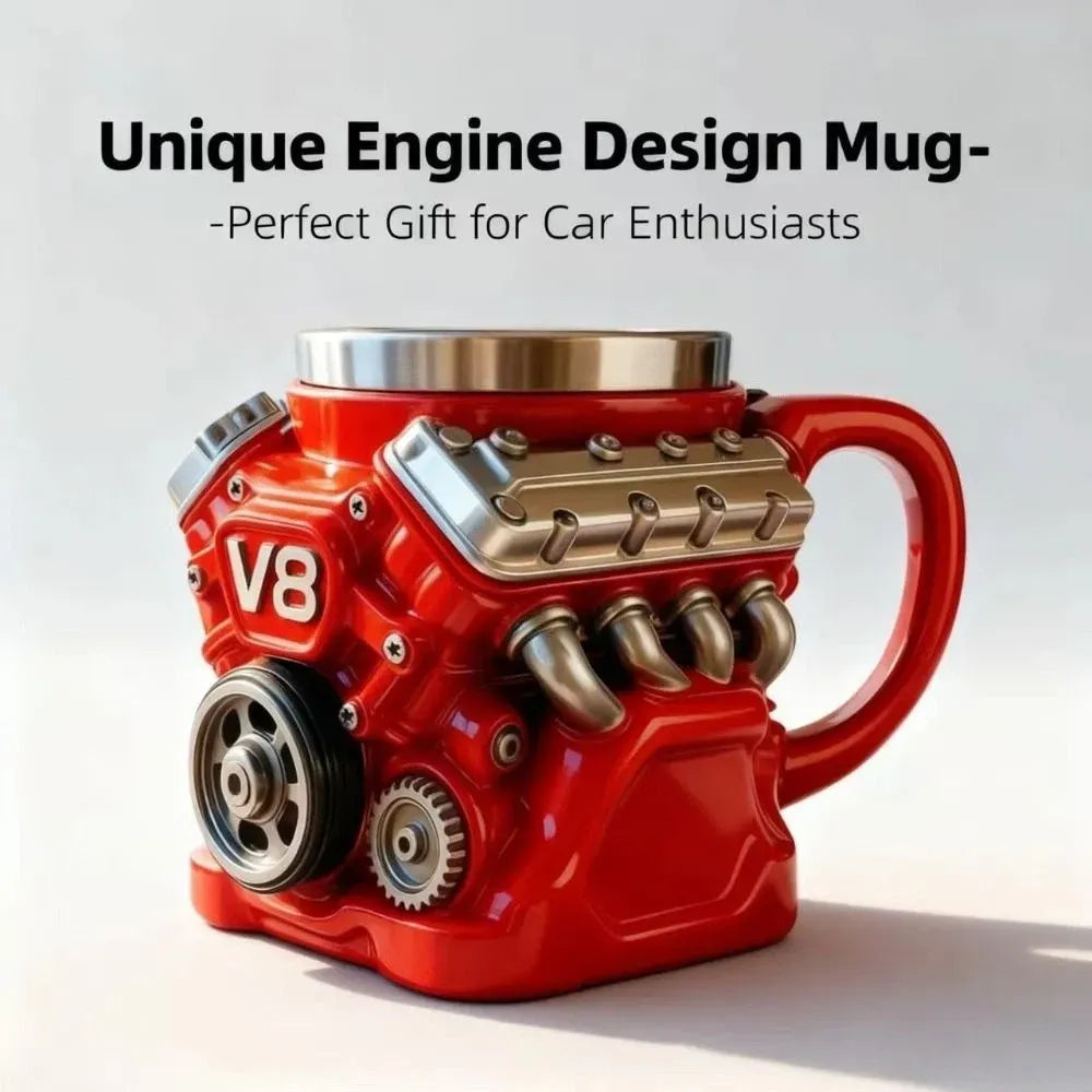 V6/V8 3D Engine Stainless Steel Mug — Rev Up Your Morning
