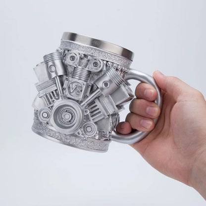 V6/V8 3D Engine Stainless Steel Mug — Rev Up Your Morning